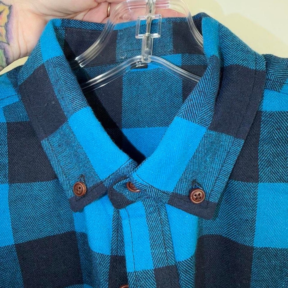 Unbranded Blue Black Plaid Flannel Shirt Womens Size M Buffalo Check Button Down - Picture 7 of 7
